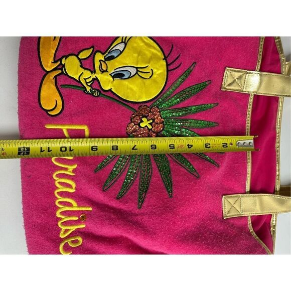Y2K Tweety Bird Hot Pink Gold Terry Cloth Paradise Large Tote See Description - Picture 8 of 16